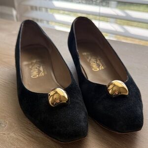 Salvatore Ferragamo Black Flats with Gold Detail